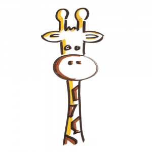 Foto eines gemalten Giraffenkopfes.