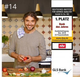 Bild von einer Kundenbefragung zur GLS Bank, welche zu Platz 1. Bank des Jahres gekürt wurde
