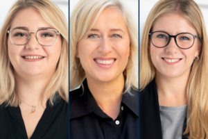 Photocollage von unseren neuen denkmodell-Mitarbeiterinnen Nina Ziegler, Carina Waldhoff und Franziska Sophie Frank.